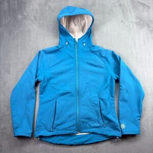 L.L. Bean Hooded Softshell Jacket Women's Medium Blue Fleece Lined Full Zip